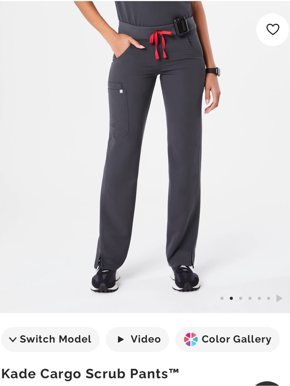FIGS Kade Straight-Leg Cargo Scrub Pants — Charcoal with Red Drawstring